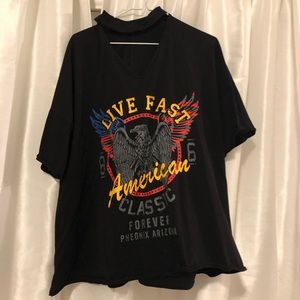 Graphic tee tunic with mock choker